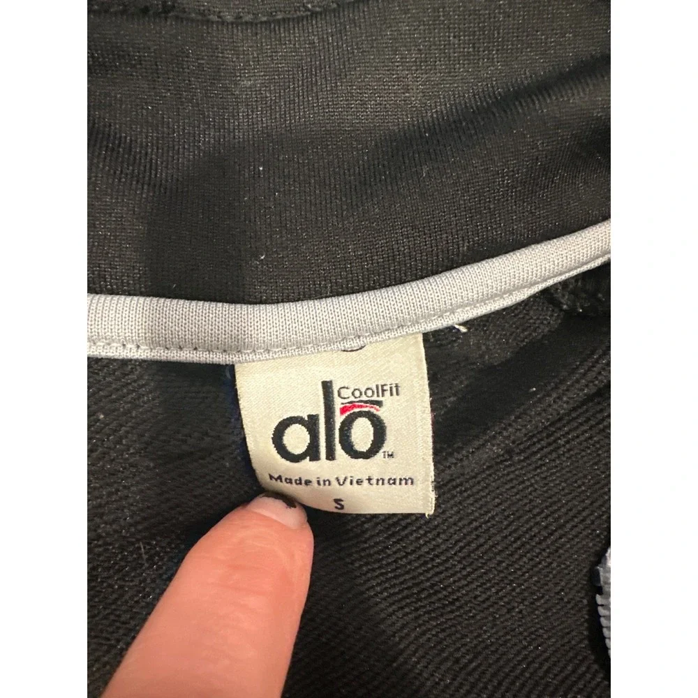 Alo Yoga CoolFit Womens Track Jacket Black White Full Zip Cycling Running Small